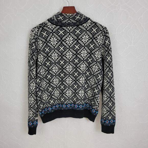 Telluride Sweater Girls XL Black White Lambswool Fair Isle Snowflake 1/4 Zip - Picture 4 of 6